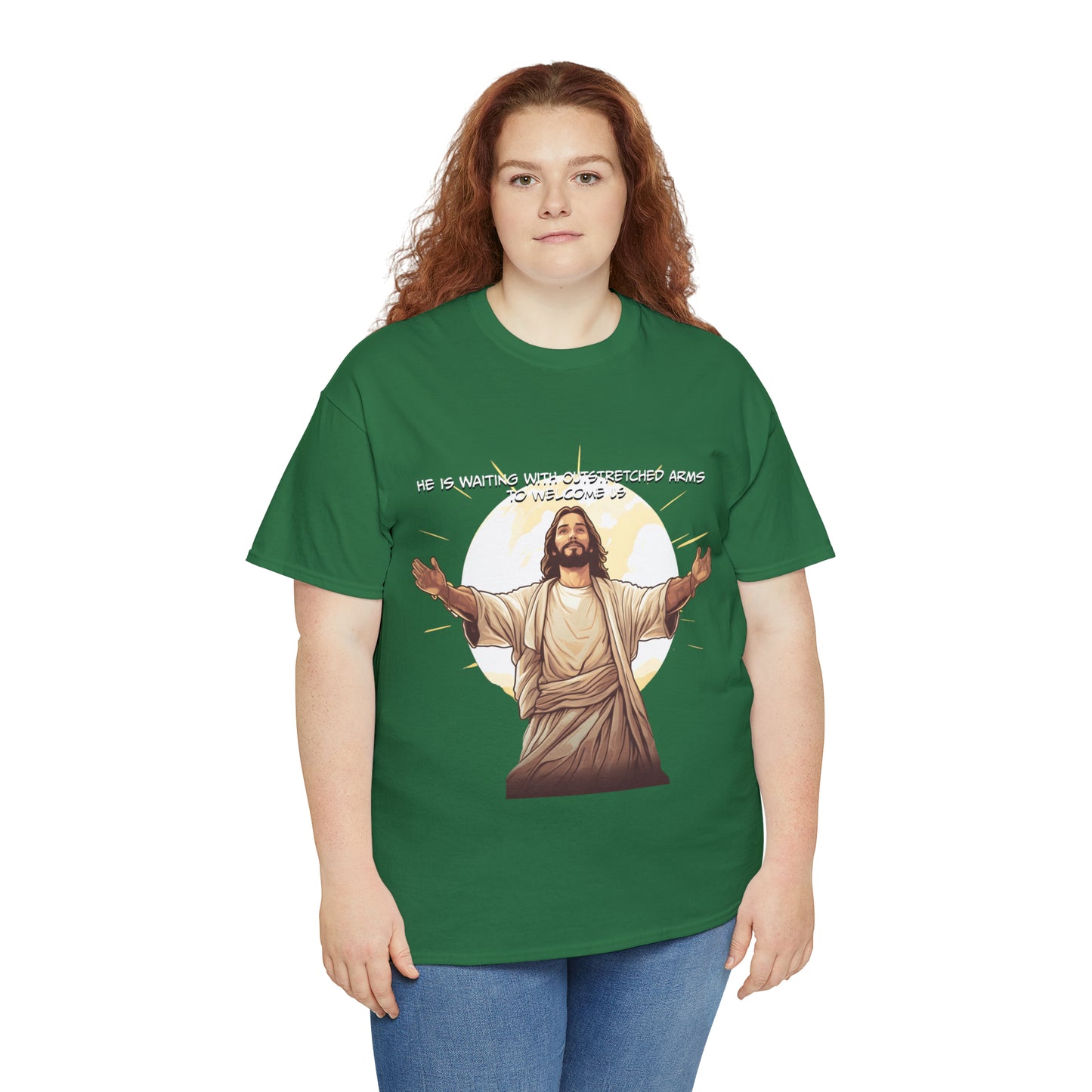 He is Waiting with Outstretched Arms to Welcome Us -  Unisex Heavy Cotton Tee (MB)