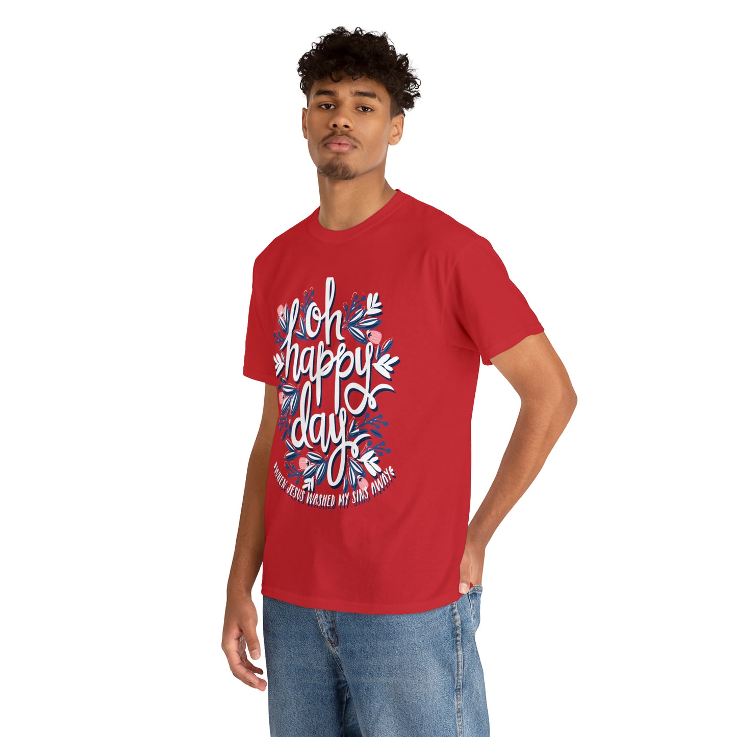 O Happy Day! When Jesus washed my sins away - Unisex Heavy Cotton Short Sleeve Tee