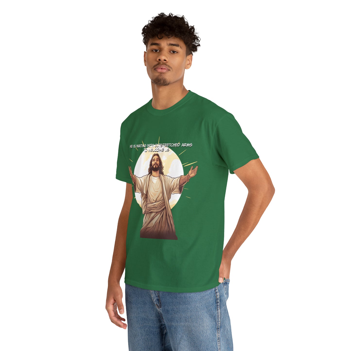 He is Waiting with Outstretched Arms to Welcome Us -  Unisex Heavy Cotton Tee (MB)