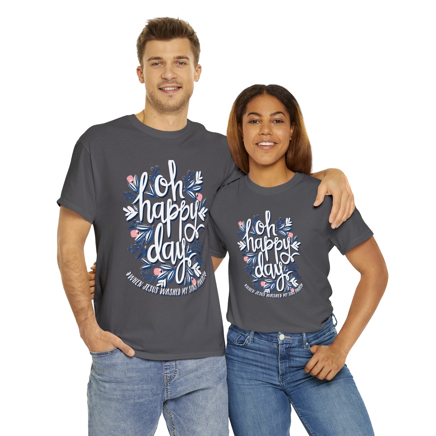 O Happy Day! When Jesus washed my sins away - Unisex Heavy Cotton Short Sleeve Tee