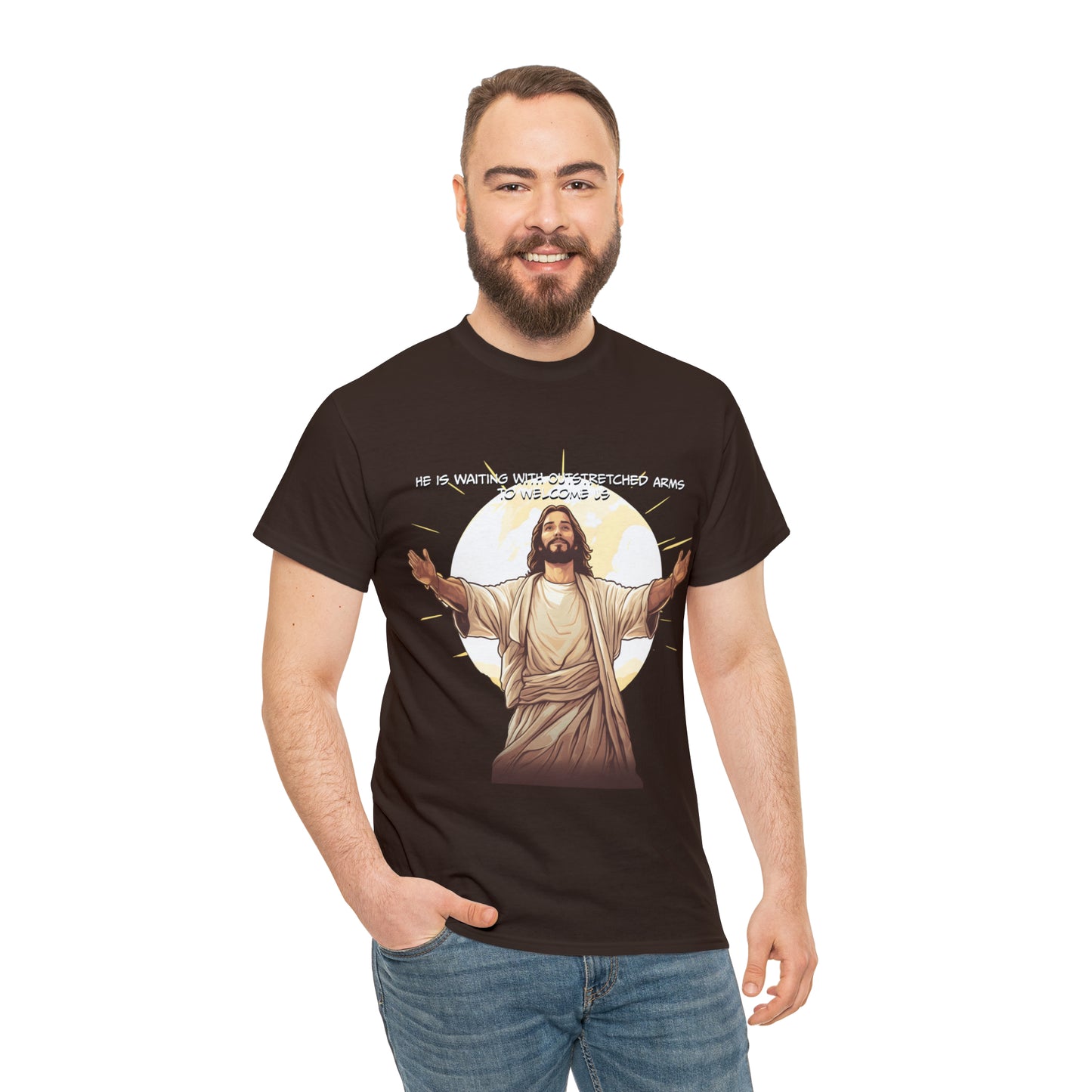 He is Waiting with Outstretched Arms to Welcome Us -  Unisex Heavy Cotton Tee (MB)