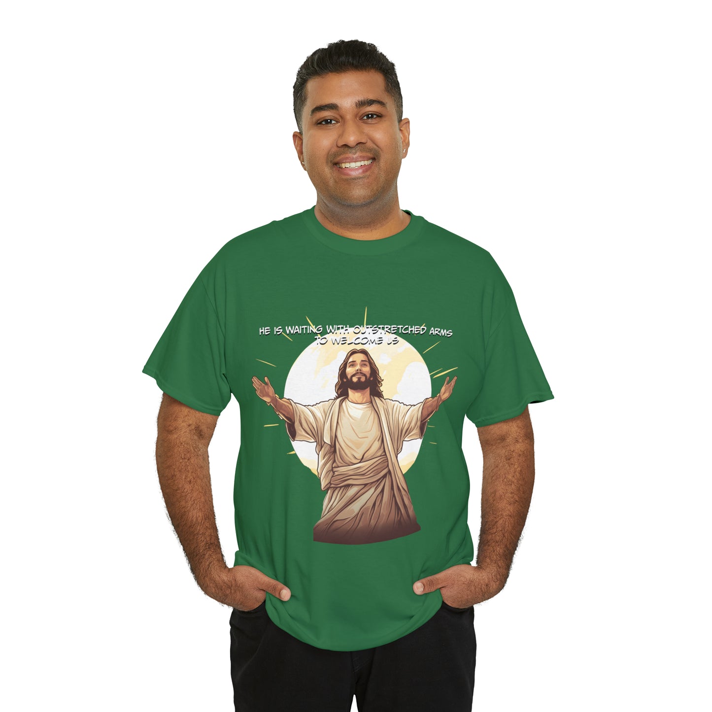 He is Waiting with Outstretched Arms to Welcome Us -  Unisex Heavy Cotton Tee (MB)