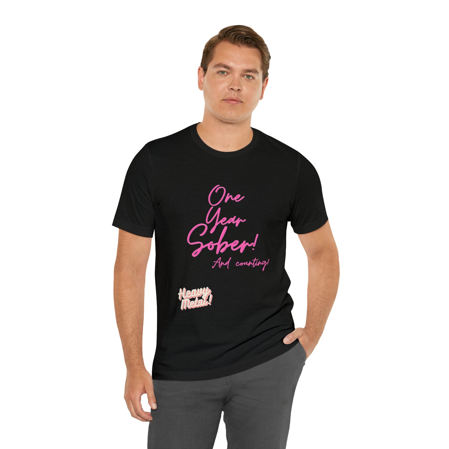 One Year Sober “Heavy Metal” Summer Font  (1 Year Sober) Unisex Jersey Short Sleeve Tee