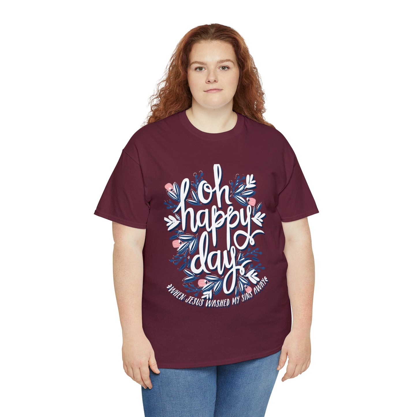 O Happy Day! When Jesus washed my sins away - Unisex Heavy Cotton Short Sleeve Tee