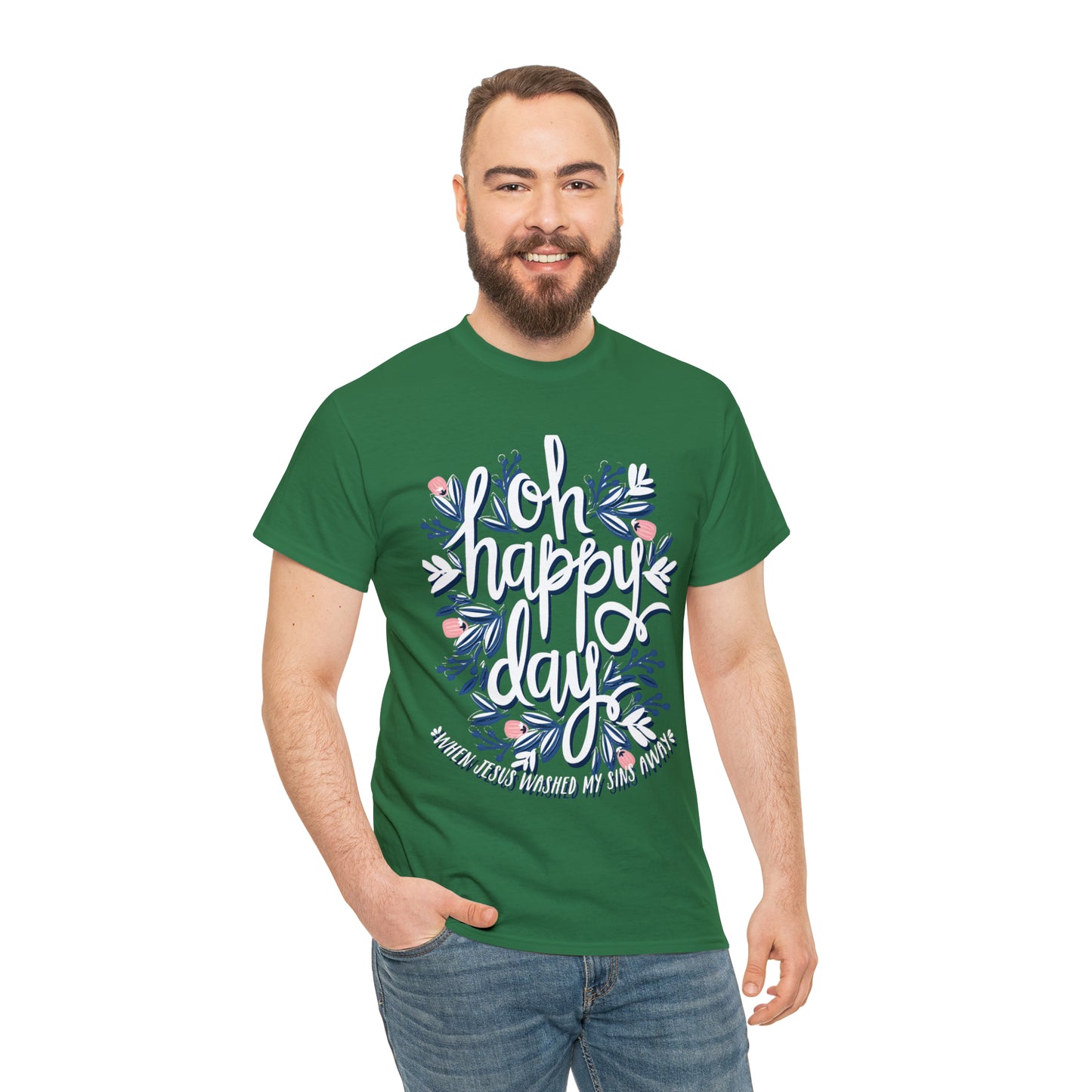 O Happy Day! When Jesus washed my sins away - Unisex Heavy Cotton Short Sleeve Tee