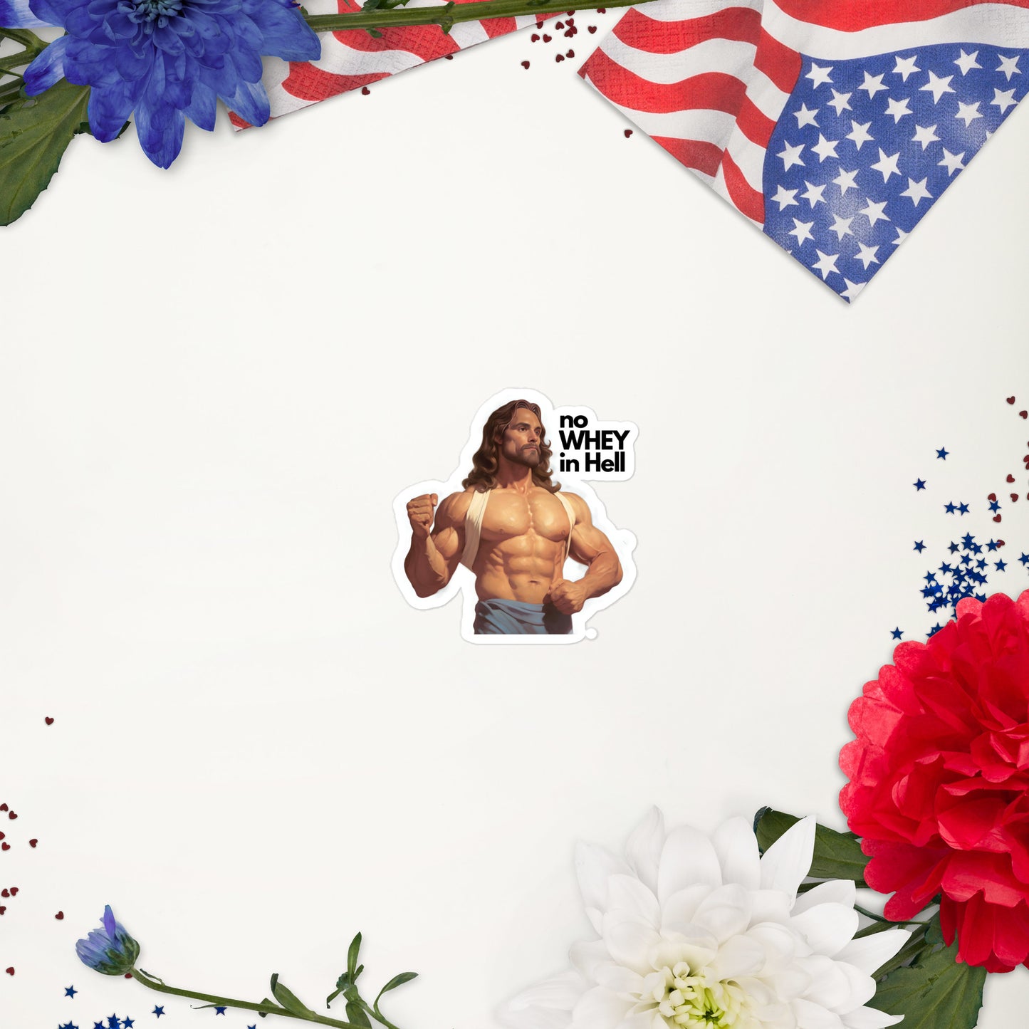 Jesus Body Builder 1 “No Whey in hell” Bubble-free stickers