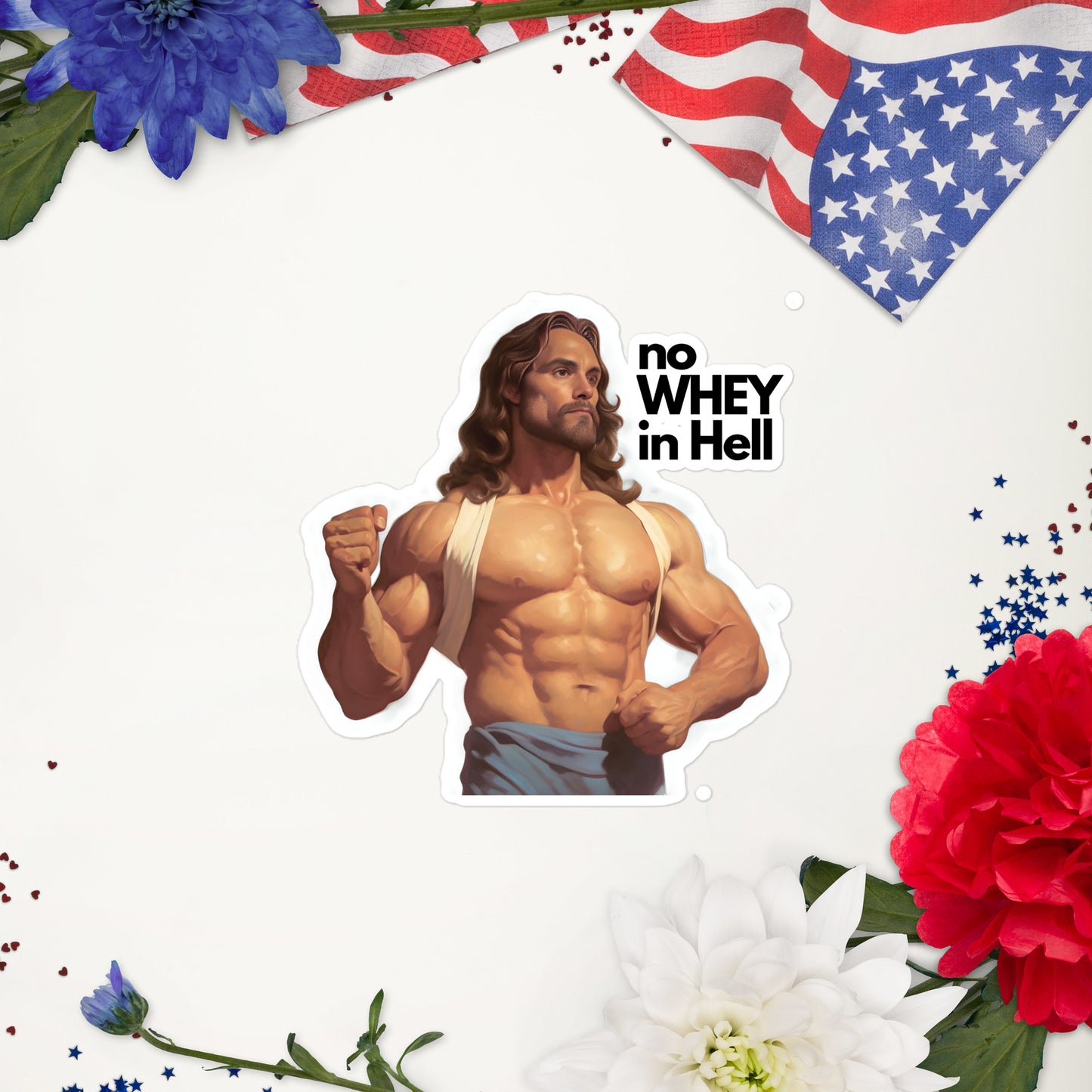 Jesus Body Builder 1 “No Whey in hell” Bubble-free stickers