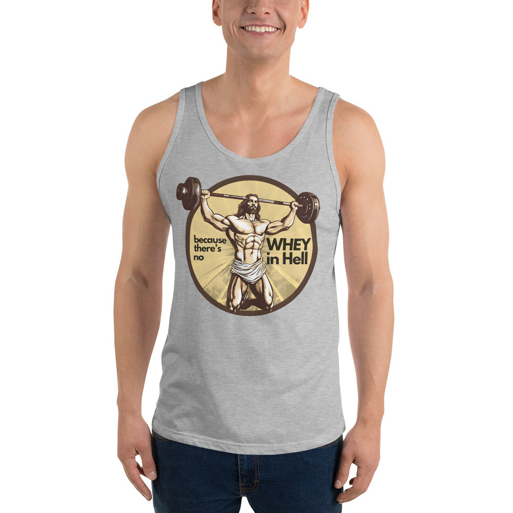 Jesus Body Builder 3 “No Whey in Hell” Unisex Tank Top