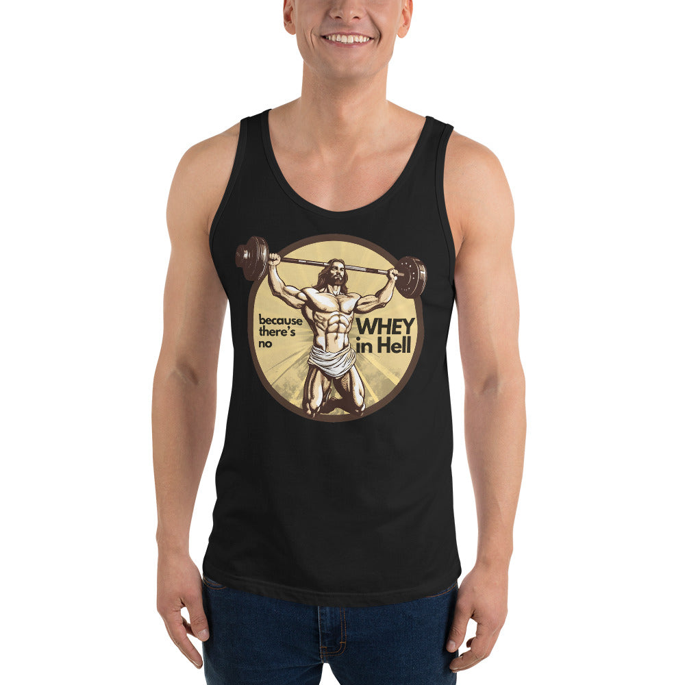 Jesus Body Builder 3 “No Whey in Hell” Unisex Tank Top