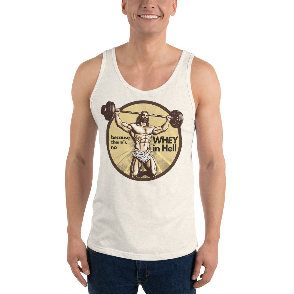 Jesus Body Builder 3 “No Whey in Hell” Unisex Tank Top