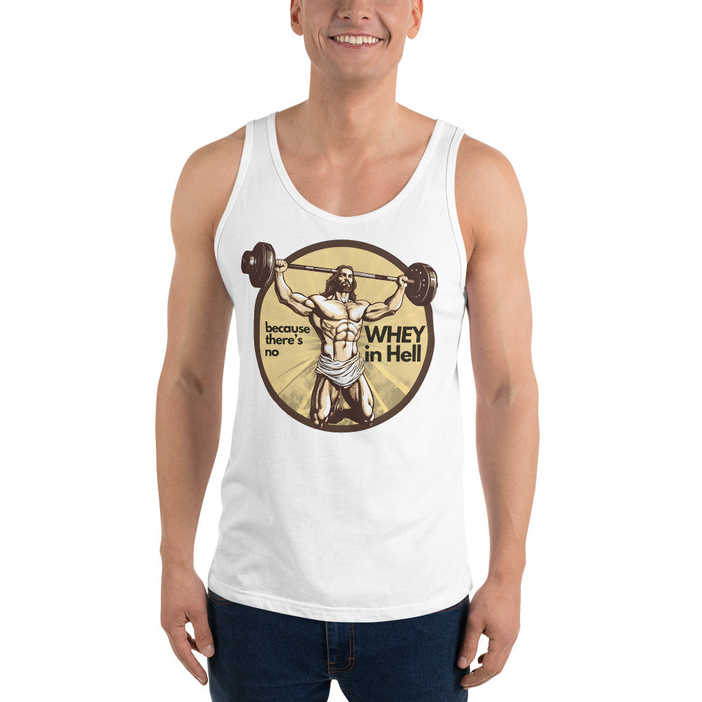 Jesus Body Builder 3 “No Whey in Hell” Unisex Tank Top