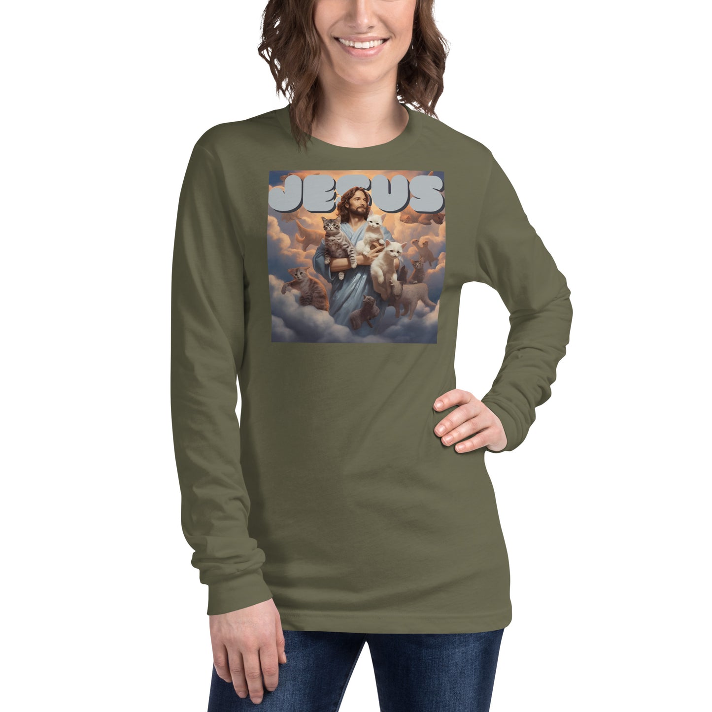 Jesus and His Cats Unisex Long Sleeve Tee