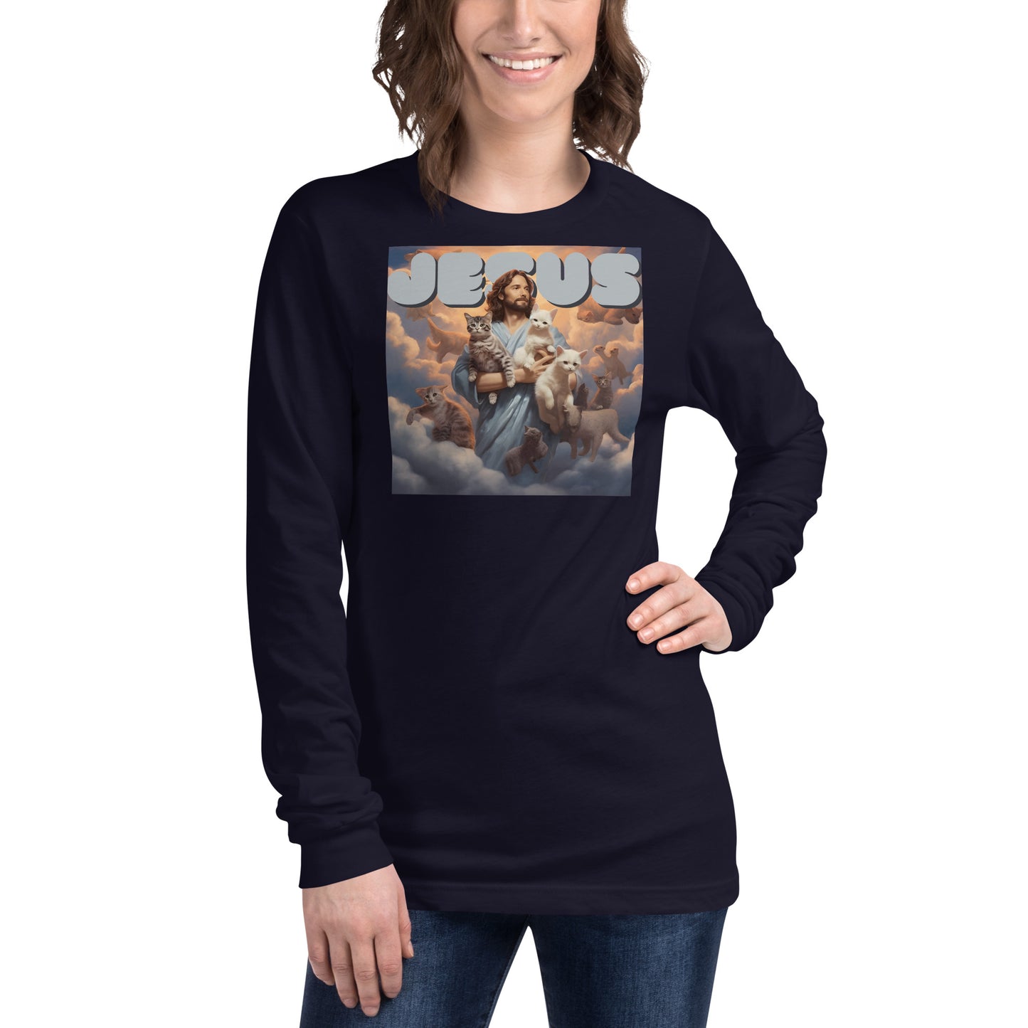 Jesus and His Cats Unisex Long Sleeve Tee