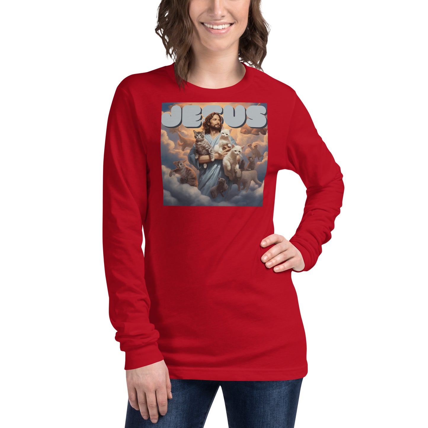Jesus and His Cats Unisex Long Sleeve Tee